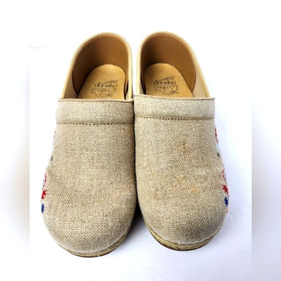 Dansko Vegan Jute Embroidered Floral Paisley Print Clog Tan Size US 7.5-8 EU 38 - Picture 3 of 7